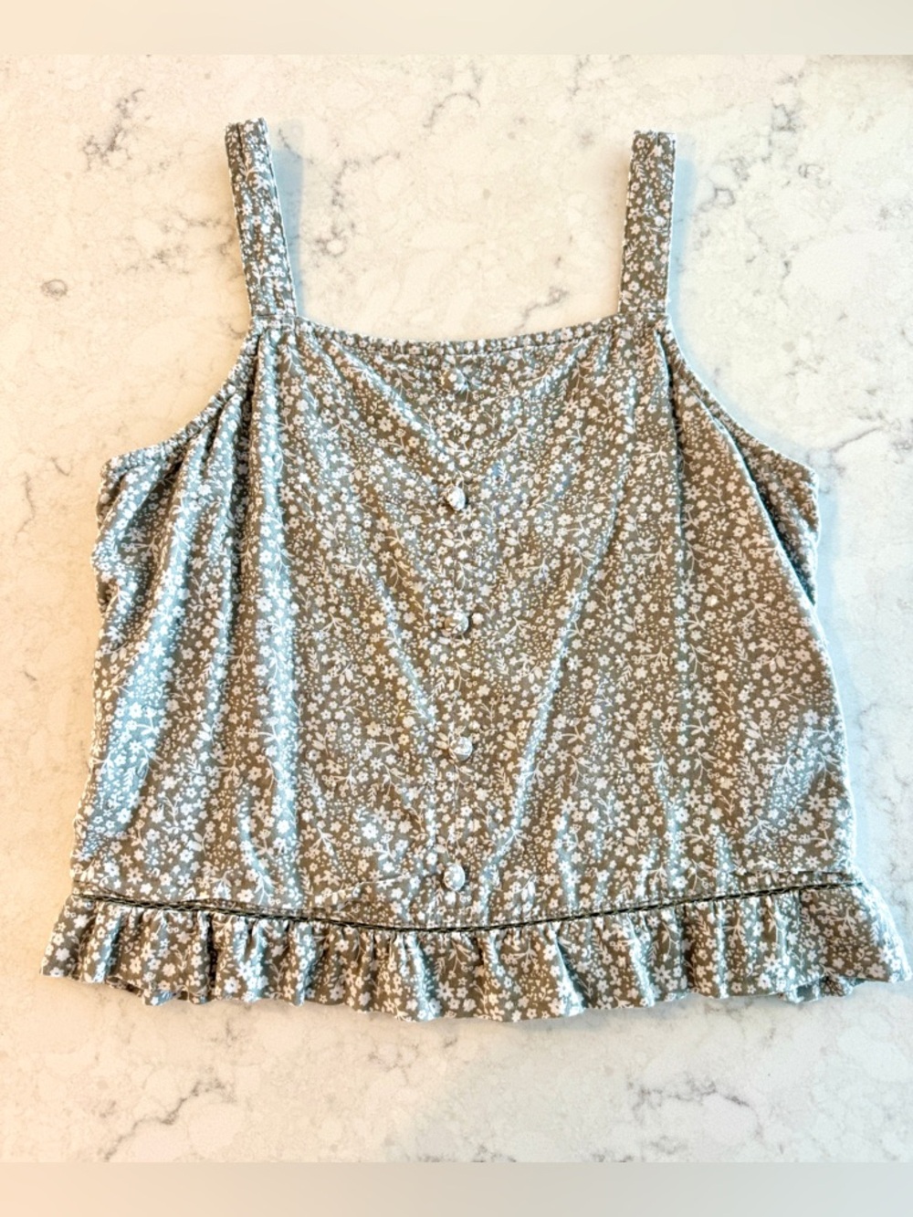abercrombie kids Green Floral Button Front Ruffle Cami - Sz 13/14